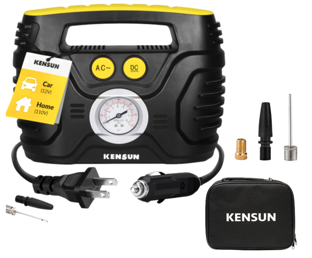 Kensun Portable Air Compressor Pump for Car 12V DC and Home 110V AC Swift Performance Tire Inflator